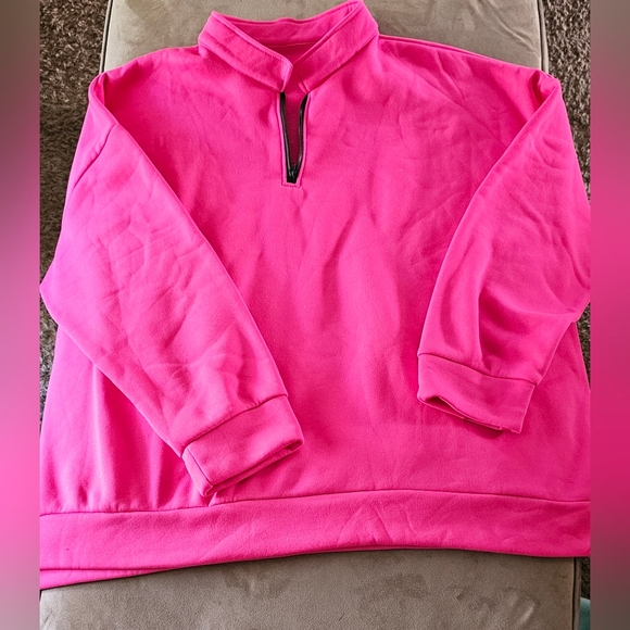 Sweaters - Women Plus Solid long sleeve 1/4 Zip Up Sweatshirts Pink 7XL